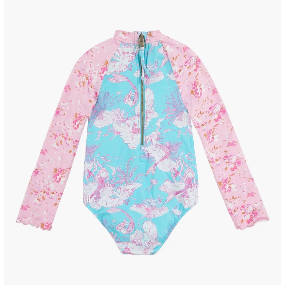 COPY - Loveshackfancy x Hurley rashguard in turquoise waves girls 16 fits XXS X…